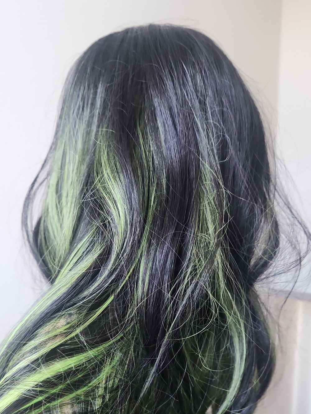 Black Wig with Green Highlights - Women Hair
